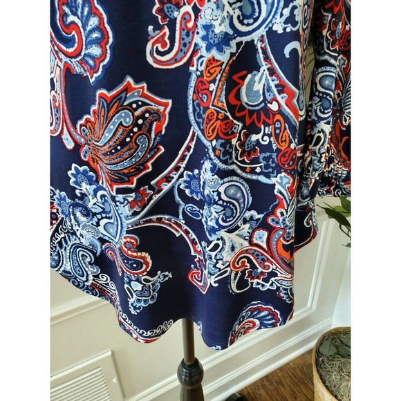 New Directions Women's Blue Cotton Cold Shoulder Sleeve Round Neck Blouse Size M - Picture 3 of 10